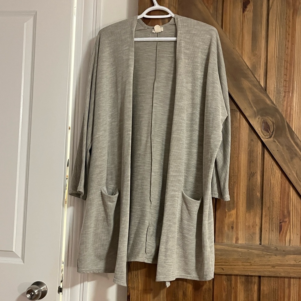 DonnI ribbed open front Front Cardigan stripe grey